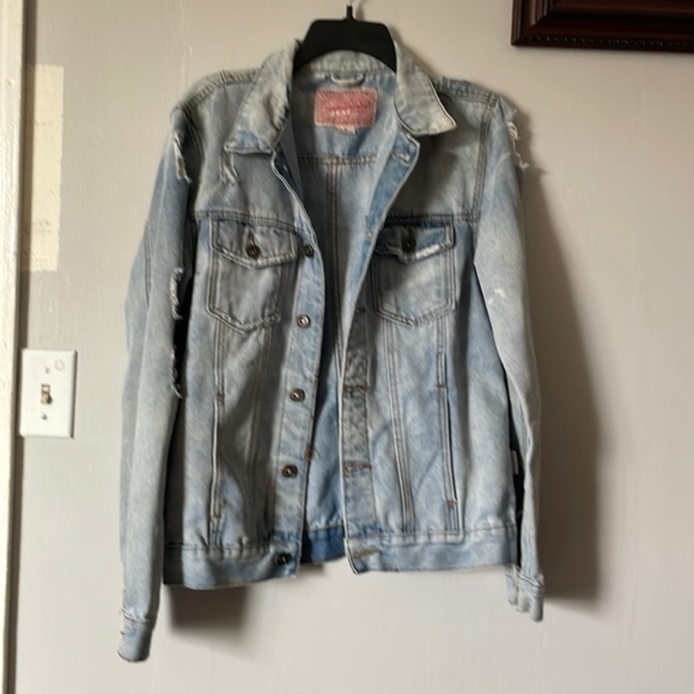 Mens blue jean jacket Brooklyn Cloth size Medium. 90% cotton, 10%polyest. Used